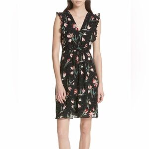 Rebecca Taylor feminine ruffled black silk dress with tulips